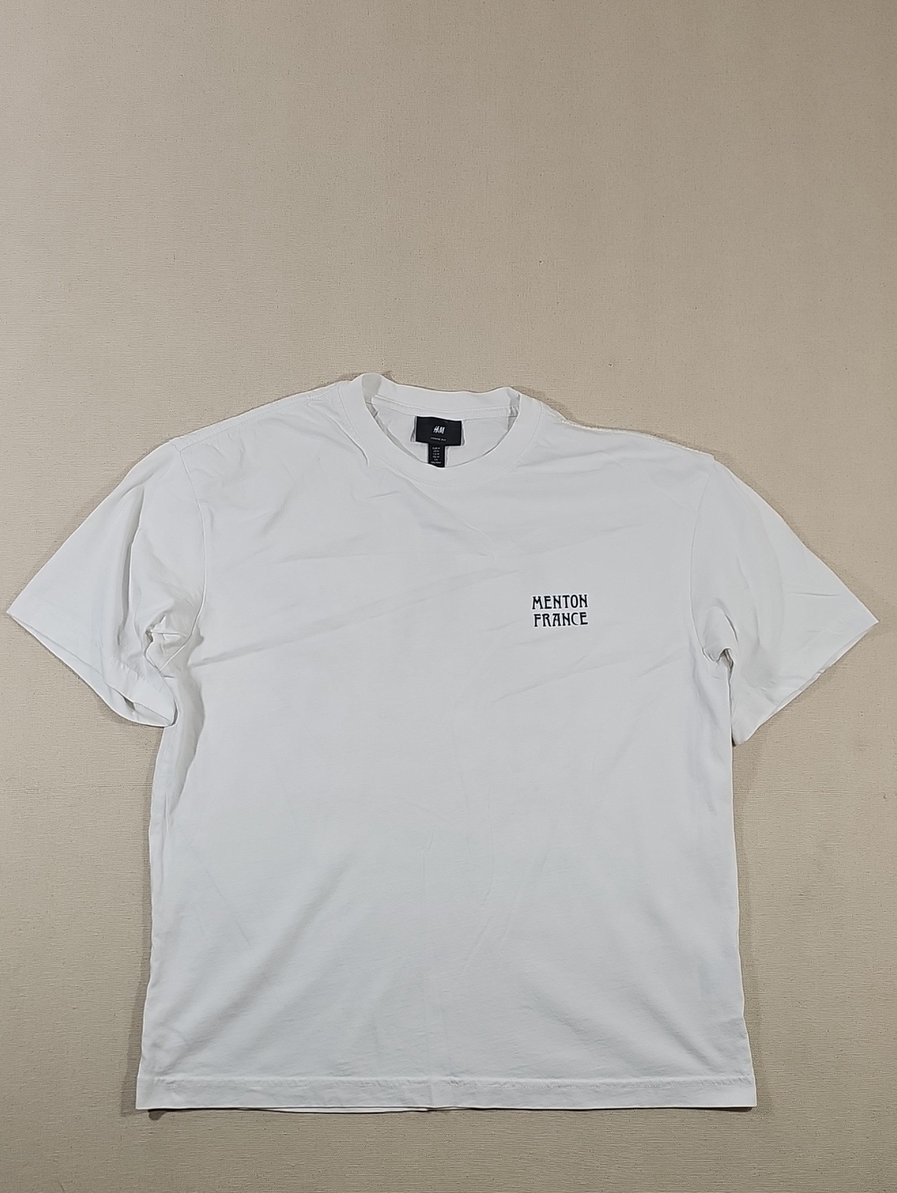 H&M White Short-Sleeve Tee with 'MENTON FRANCE' Chest Text